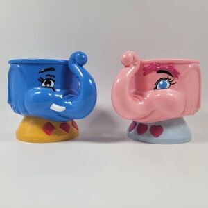 VTG Ringling Brothers Circus Romeo Blue & Juliette‎ Pink Elephant Child Mug Cups